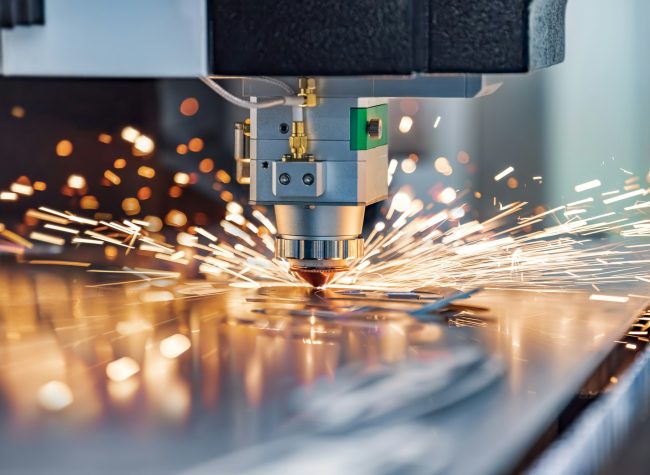 CNC Laser cutting of metal, modern industrial technology.